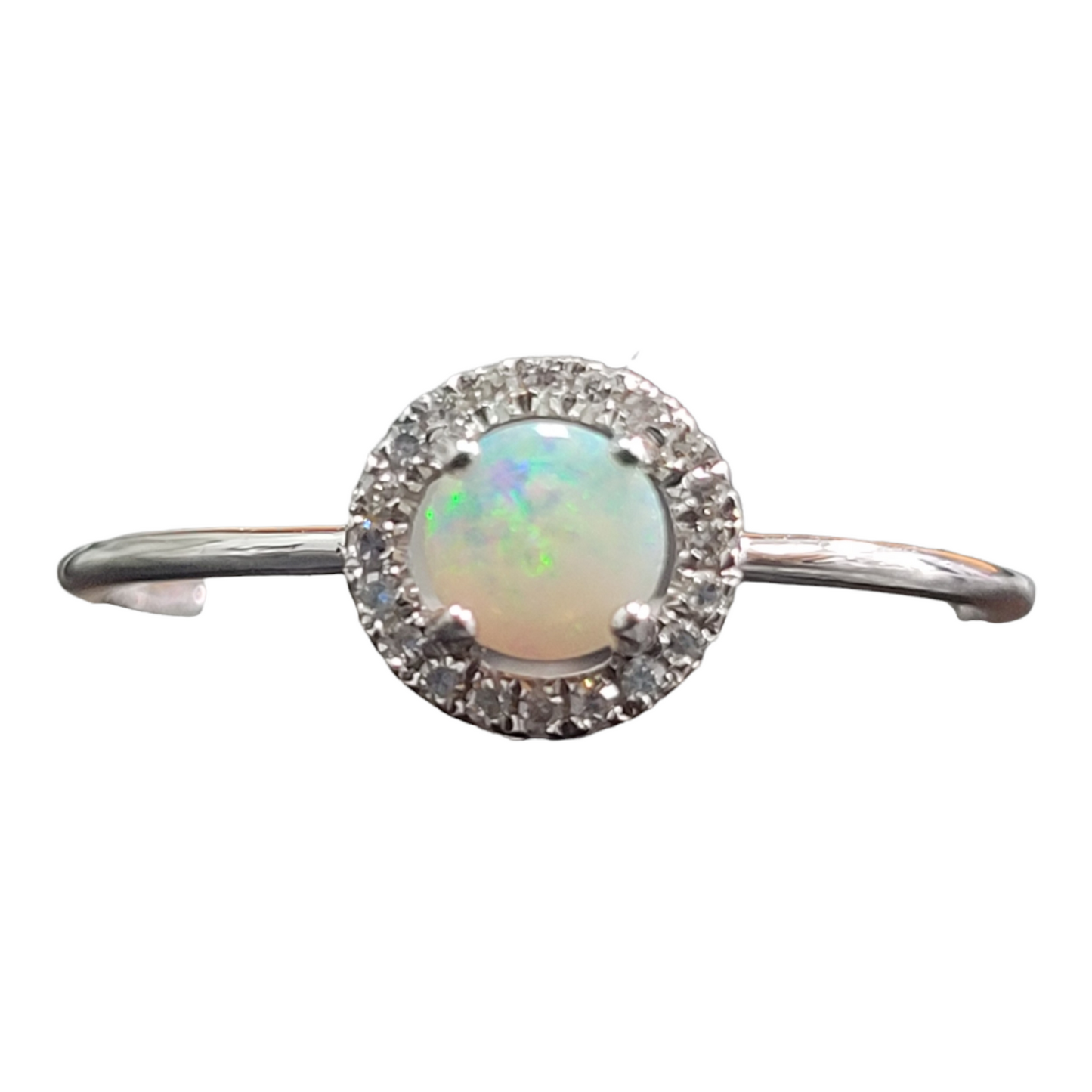White Gold Opal and Diamond Birthstone Halo Ring