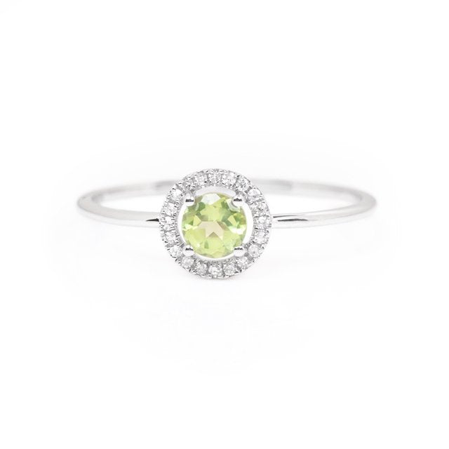 White Gold Peridot and Diamond Birthstone Halo Ring