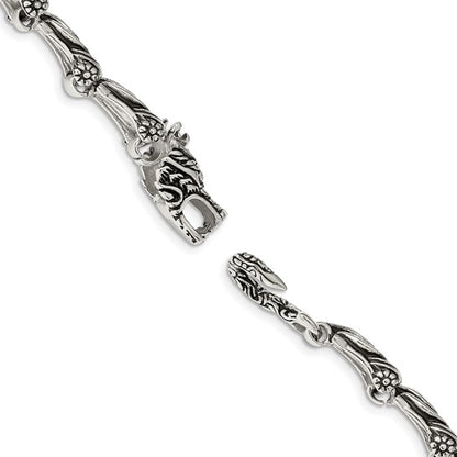 White Stainless Steel Antiqued Dragon Design Bracelet
