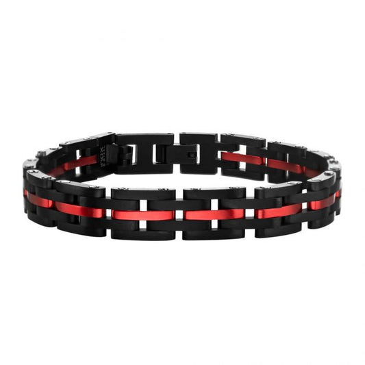 Black and Red Stainless Steel Fold Over Clasp Bracelet