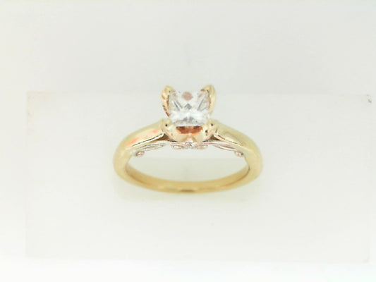 Two Tone Princess Cut Diamond Tulip Head Engagement Ring