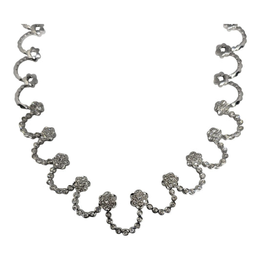 White Gold Round Diamond Scallop Collar Necklace