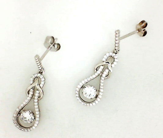 White Polished Sterling Silver Dancing Cz Earring