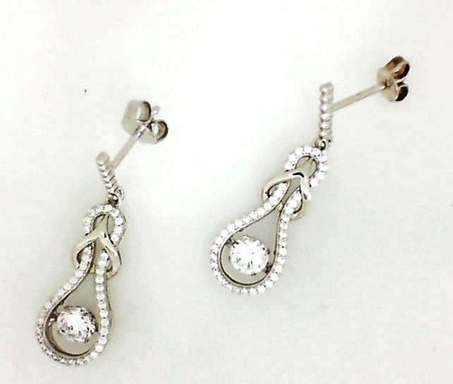 White Polished Sterling Silver Dancing Cz Earring