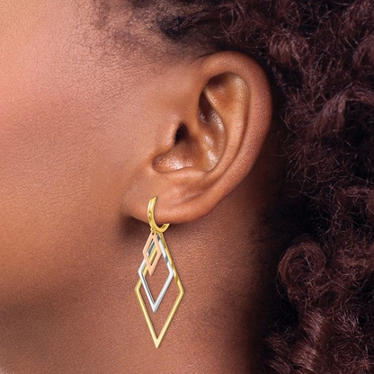 Tricolor Gold Diamond Shaped Geometric Earrings