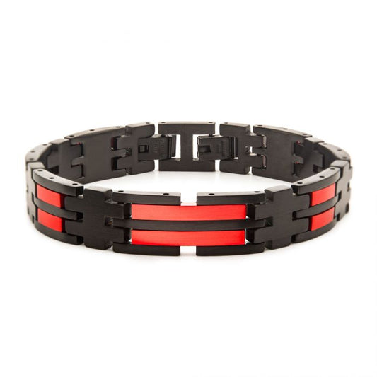 Black and Red Stainless Steel Dante Link Bracelet