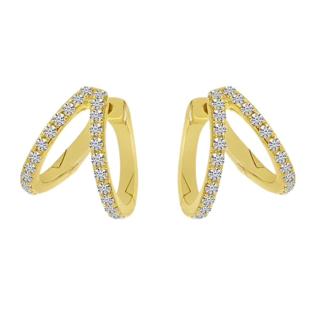 Yellow Gold Round Diamond Double Huggie Earrings
