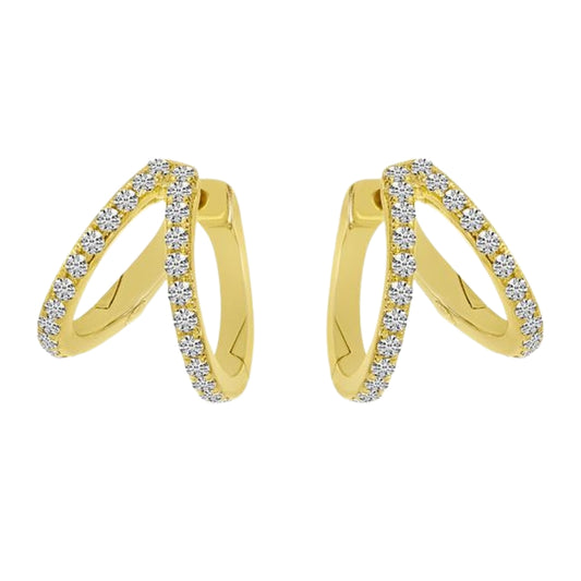 Yellow Gold Round Diamond Double Huggie Earrings