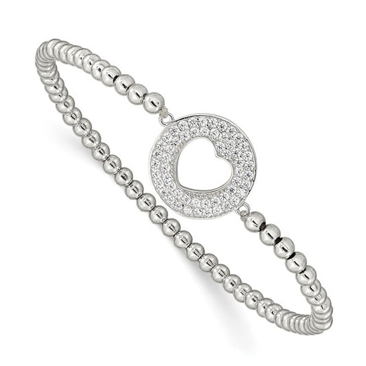 White Sterling SIlver Cz Heart Medallion Bracelet
