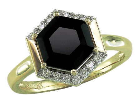 Yellow Gold Hexagon Black Agate Ring