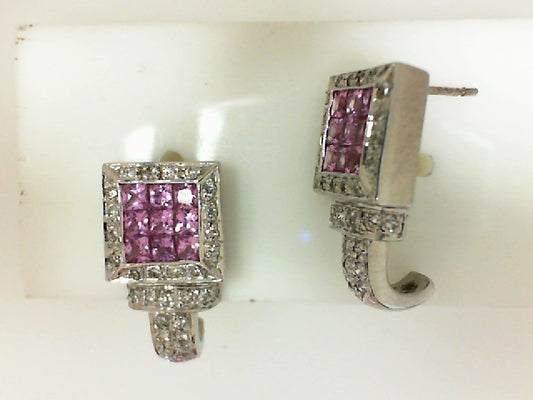 Pink Cushion Sapphire Square Earrings