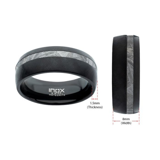 Black Stainless Steel Offset Meteorite Inlay Band