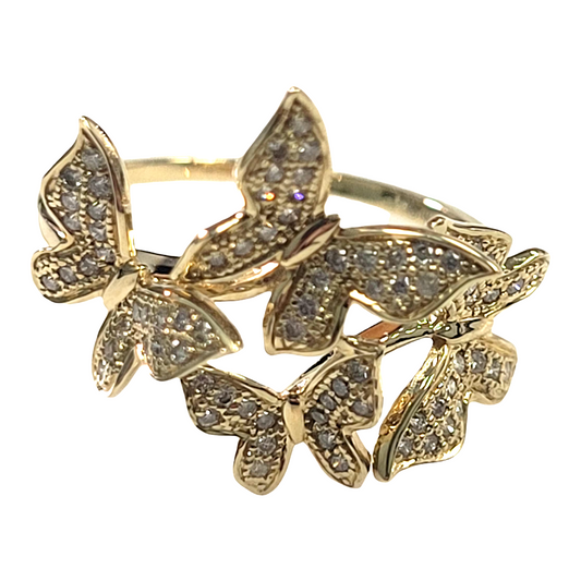 Yellow Gold Round Diamond Butterfly Ring