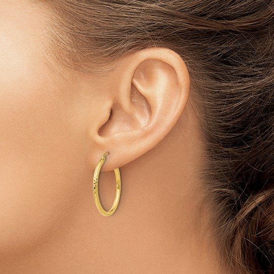 Yellow Gold Diamond Cut Medium Hoop Earrings