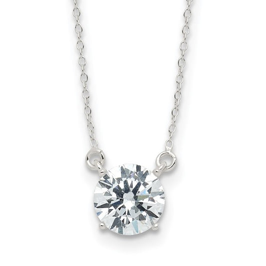 White Sterling Silver Cz Solitaire Necklace