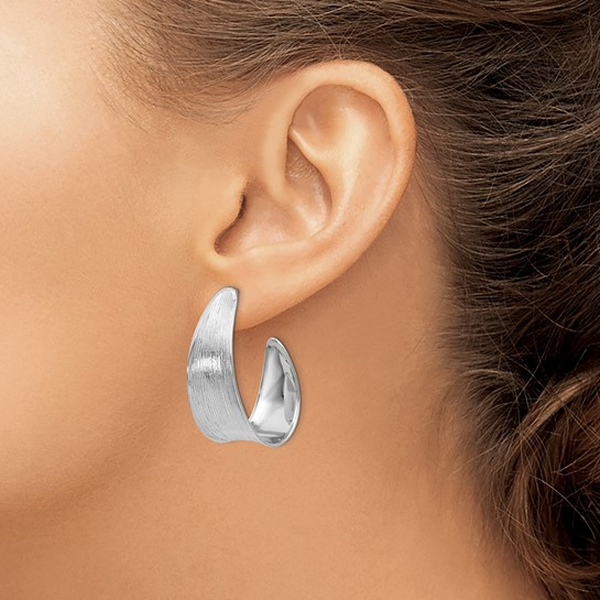 White Sterling Silver Diamond Cut J-Hoop Earrings