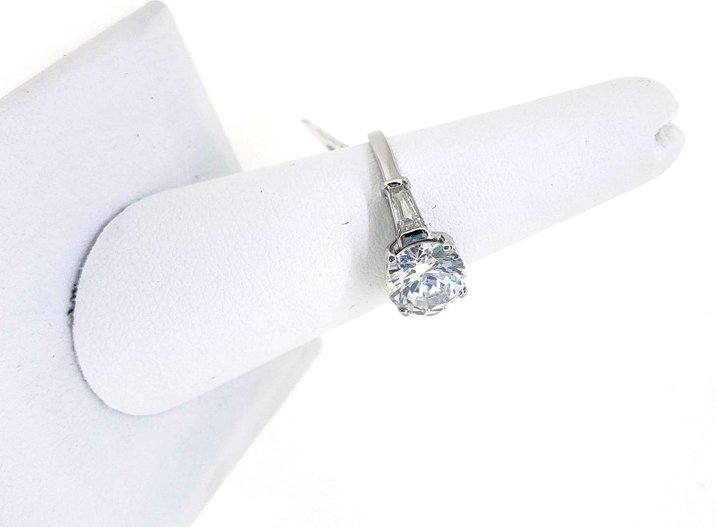 Vintage Platinum Baguette Diamond and Cz 3 Stone Ring