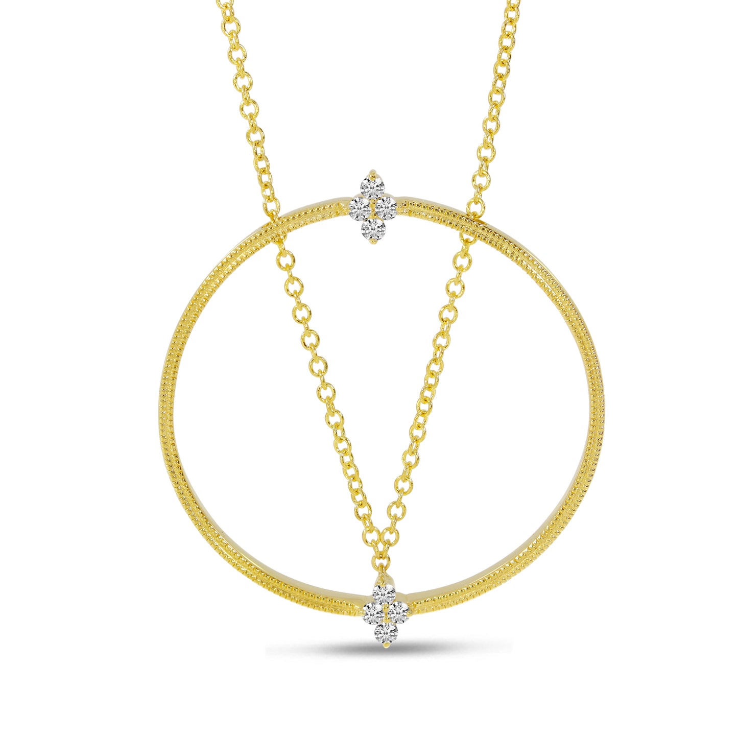 Yellow Gold Milgrain Diamond Circle Necklace