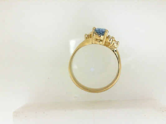 Yellow Gold Pear Blue Topaz Bypass Ring