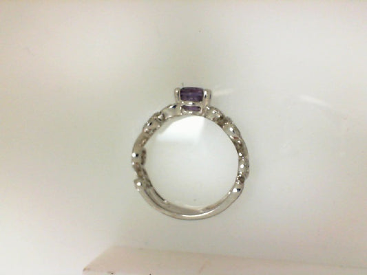 White Gold Amethyst and Diamond Contemporary Ring