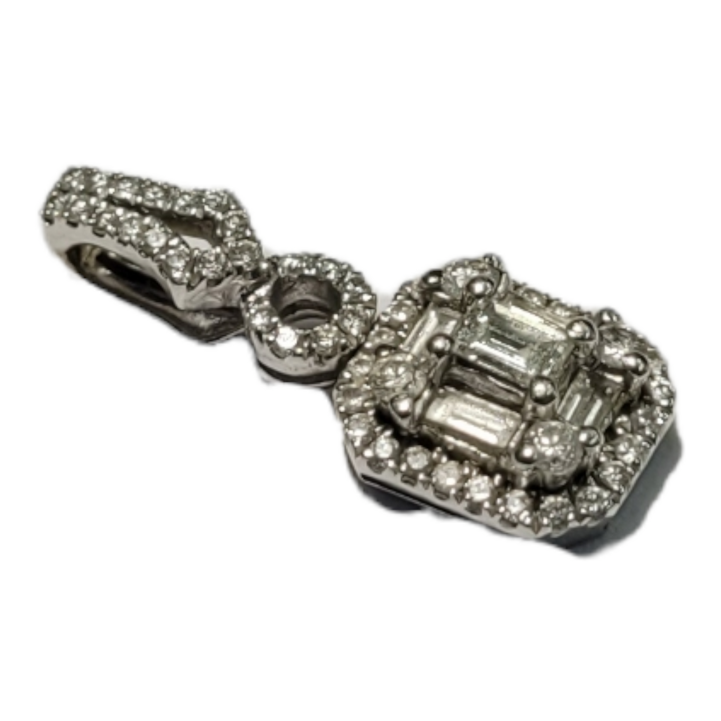 Vintage White Gold Baguette Brilliant Cut Diamond Pendant