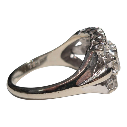 White Gold Three Row Brilliant Cut Diamond Ring