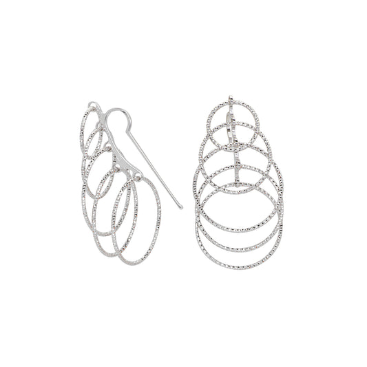White Sterling Silver Diamond Cut Circle Earrings