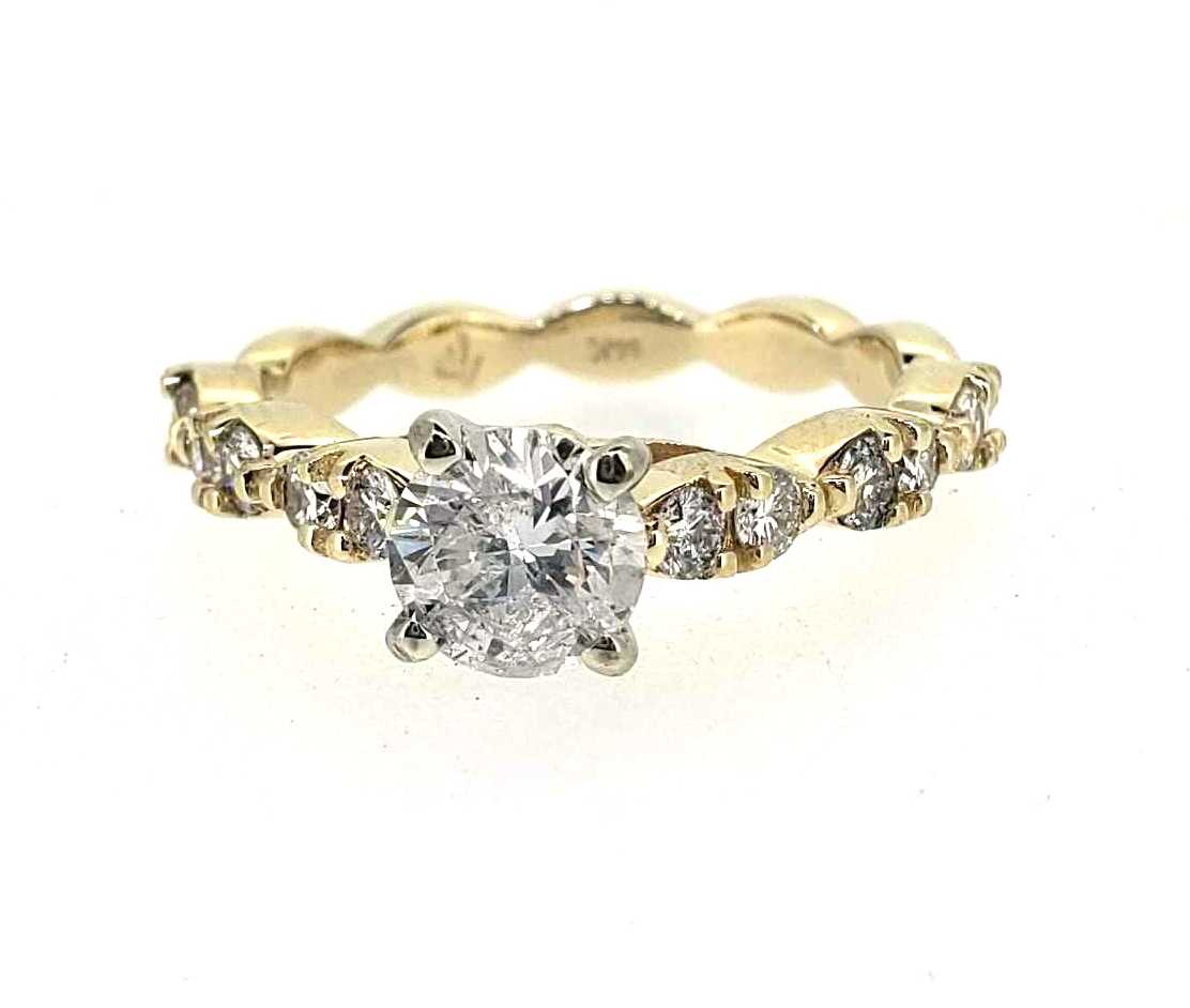 Yellow Gold Scalloped Round H/I Diamond Engagement Ring