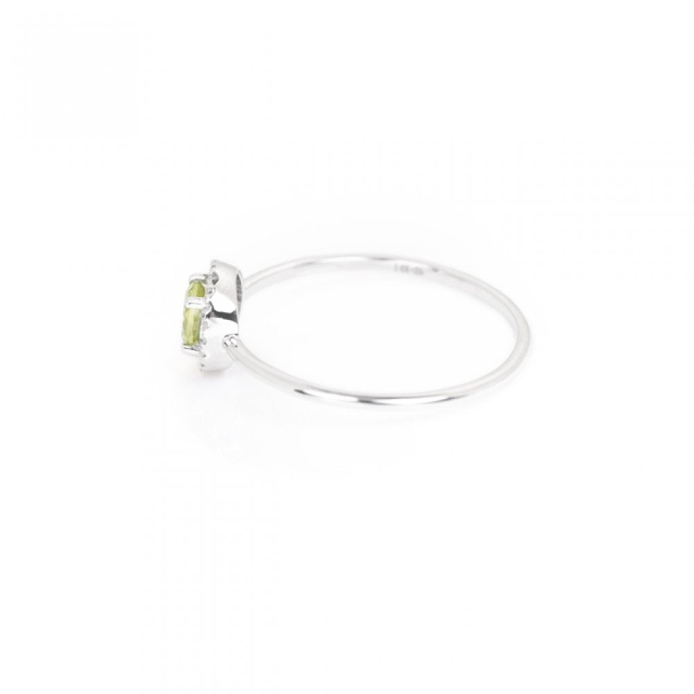 White Gold Peridot and Diamond Birthstone Halo Ring