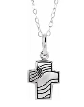 White Sterling Silver Wave Design Ash Holder Cross Necklace