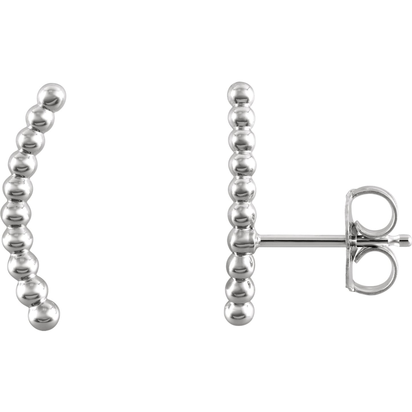 White Gold Beaded Ear Climber Earrings