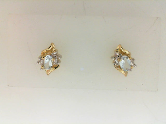 Vintage Oval Aqua and Diamond Earrings