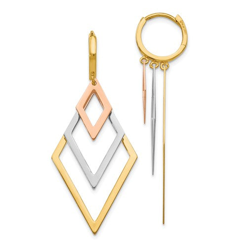 Tricolor Gold Diamond Shaped Geometric Earrings