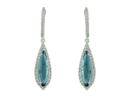 White Gold Teardrop Blue Topaz Drop Earrings