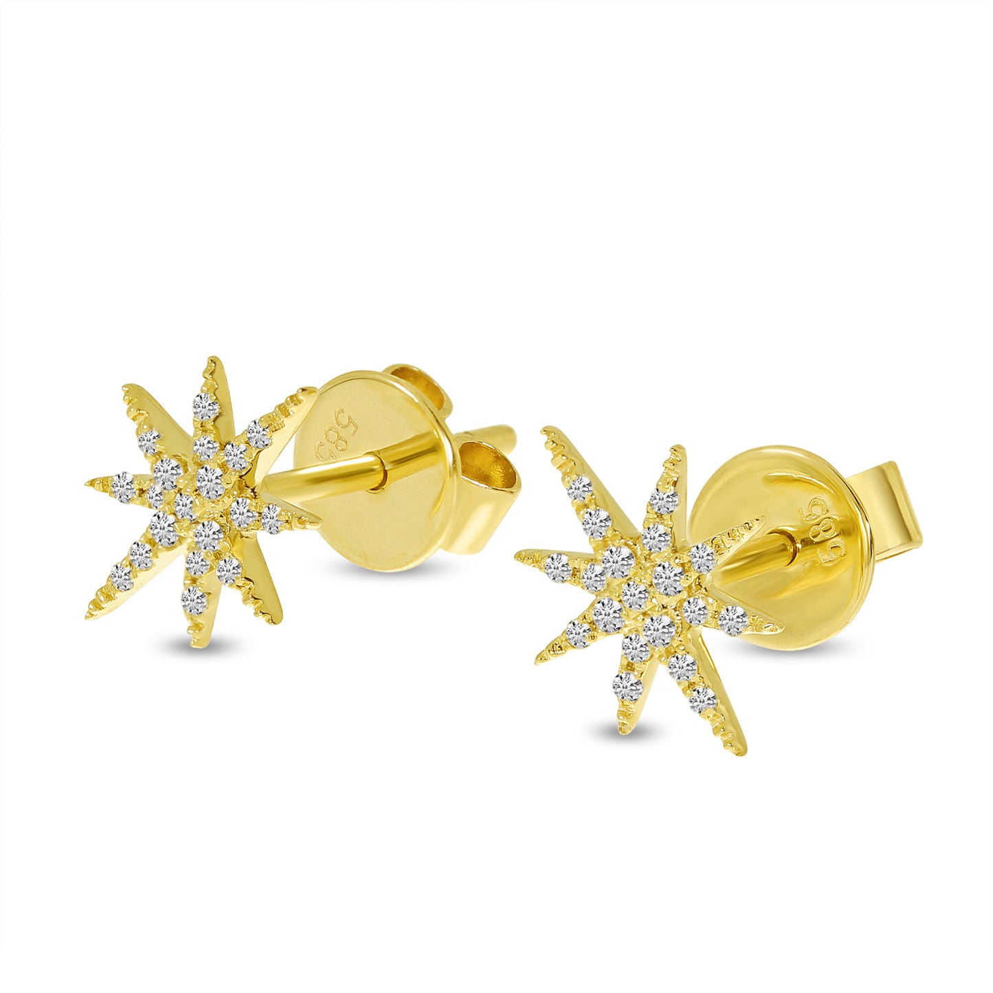 Yellow Gold Diamond Starburst Single Stud Earring