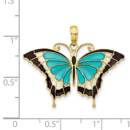 Yellow Gold Enameled Butterfly Pendant