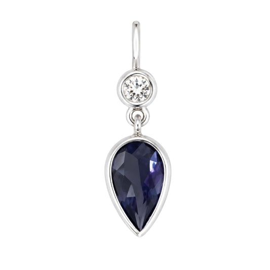 White Gold Pear Iolite and Diamond Pendant