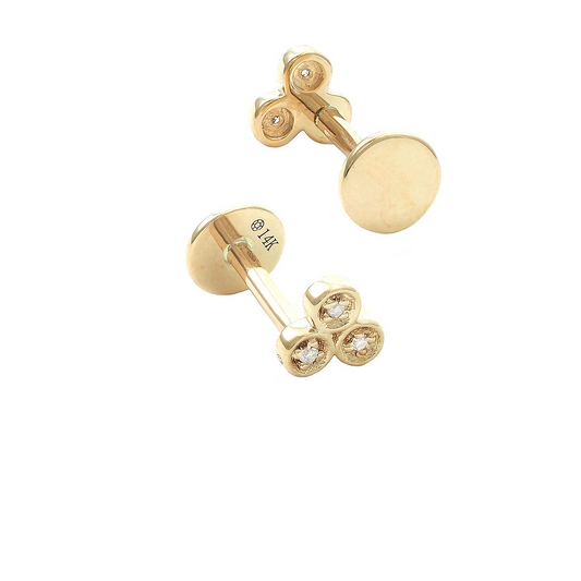 Yellow Gold Round Diamond Screw Flat Back Earrings
