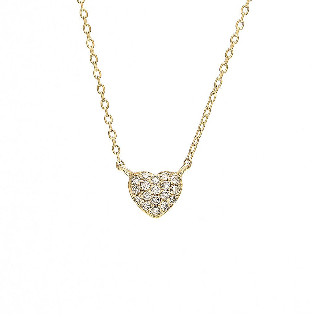 Yellow Gold Round Diamond Pave Heart Necklace