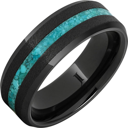 Black Ceramic Turquoise Inlay Beveled Band