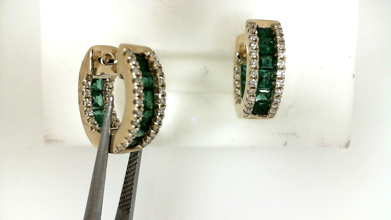 Yellow Gold Emerald Inside Out Hoops
