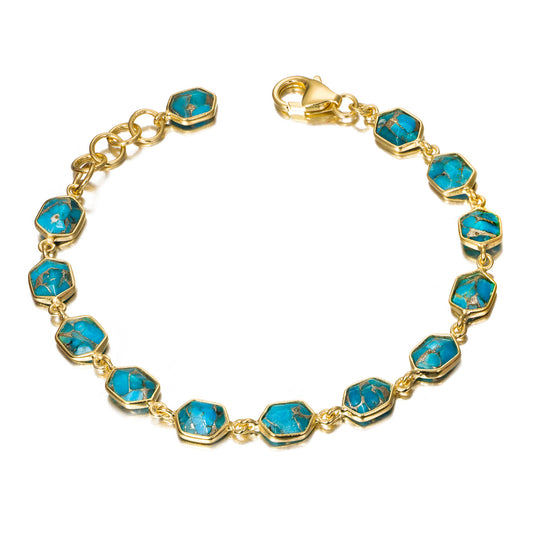Yellow Silver Fantasy Cut Turquoise Geometric Bracelet