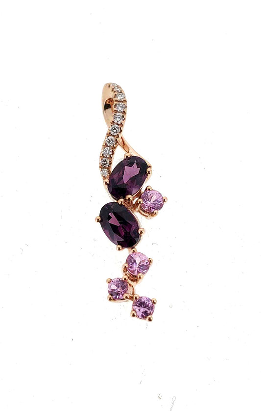 Rose Gold Garnet, Pink Sapphire, and Diamond Drop Pendant