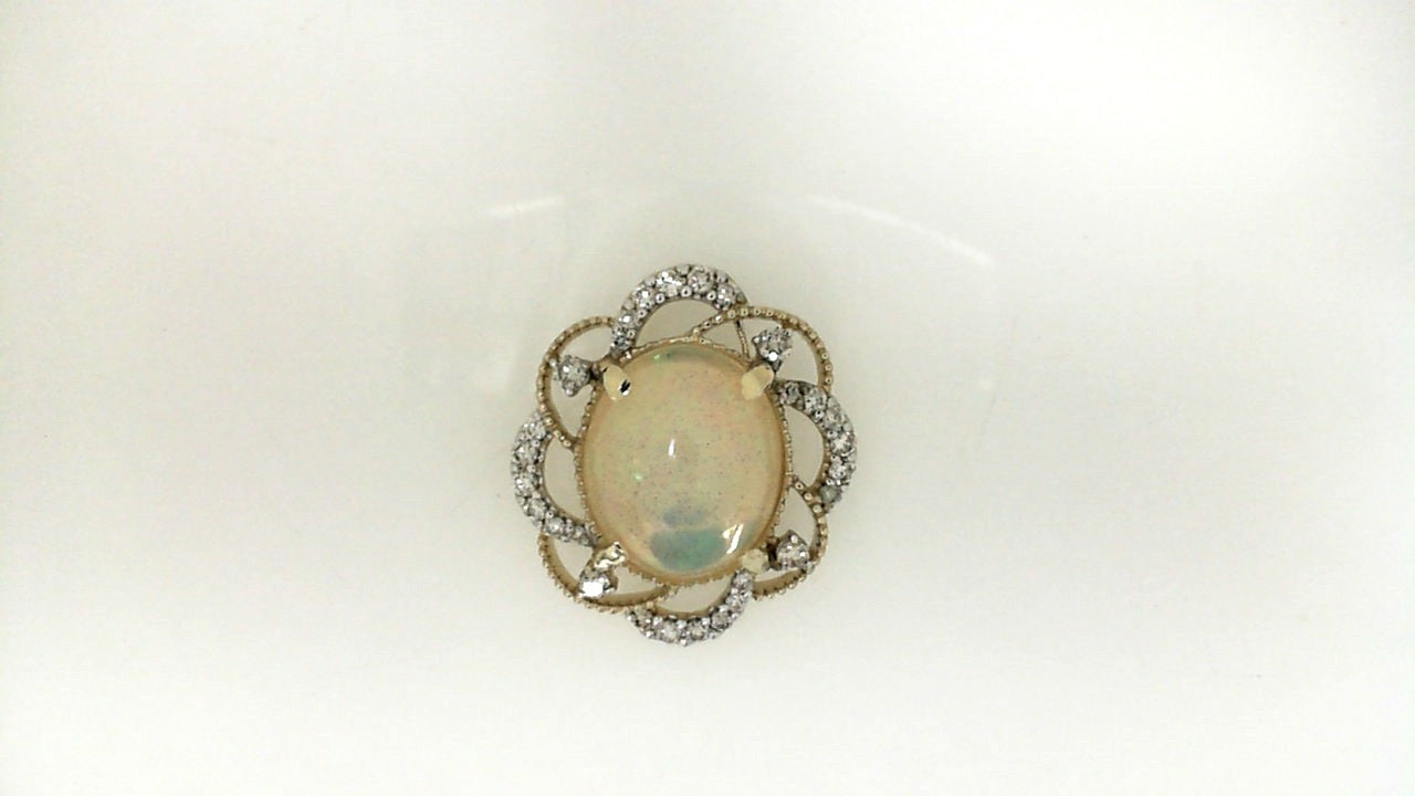 Yellow Gold Opal and Diamond Pendant