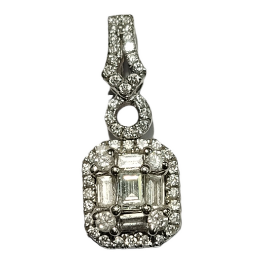 Vintage White Gold Baguette Brilliant Cut Diamond Pendant