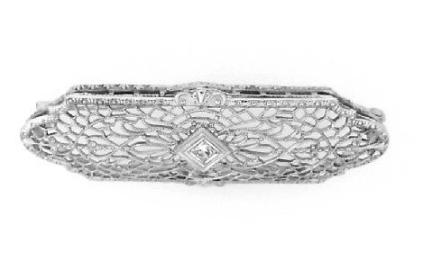 Vintage White Gold Diamond Filigree Pin