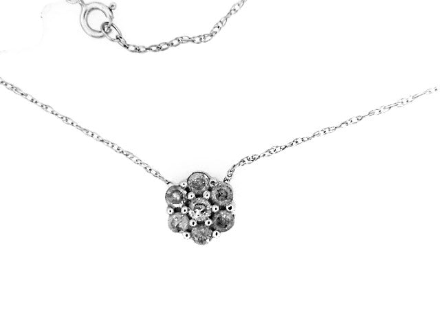 White Gold Round Diamond Cluster Necklace