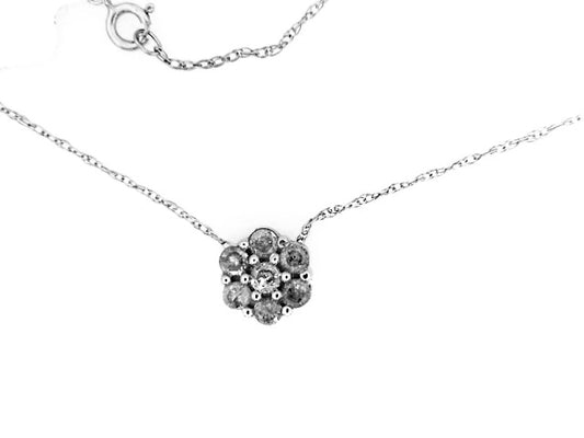 White Gold Round Diamond Cluster Necklace