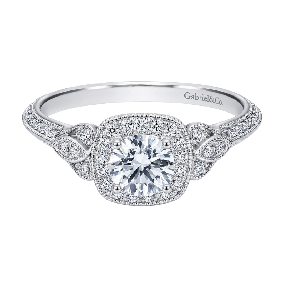 White Gold Victorian Halo G/H Diamond Engagement RIng