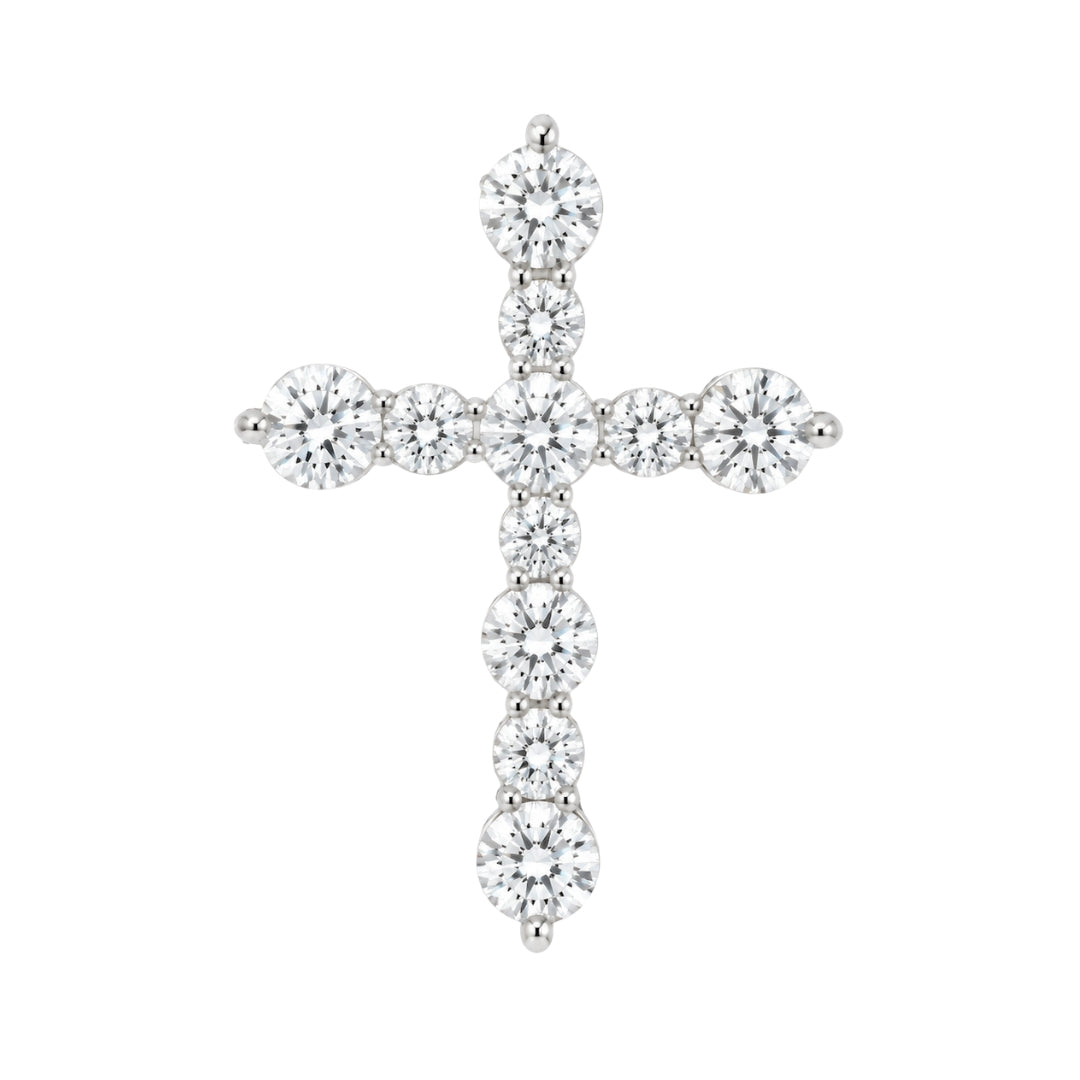 14K White Gold Round Diamond Cross Pendant